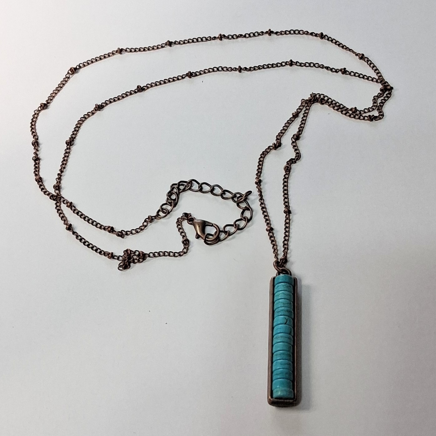 J Crew Copper Chain Necklace Turquoise Bar Pendant - Boho Chic Unique 22$